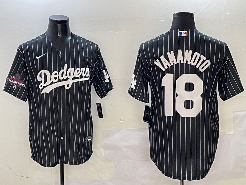 Men Los Angeles Dodgers 18 Yamamoto Black Stripe Jointly Name 2025 Nike MLB Jersey style 11